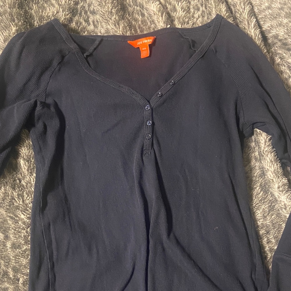 Y2K Navy Blue Henley Top